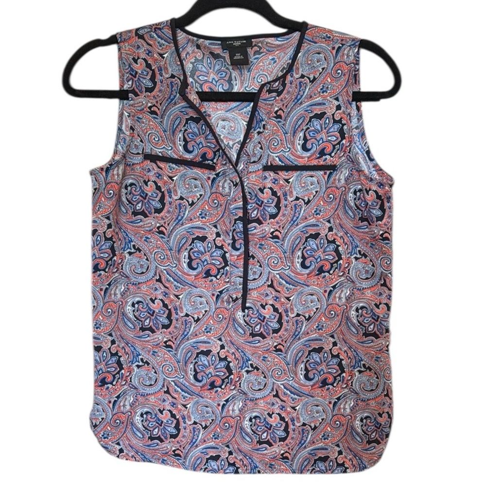 🌻 Ann Taylor Petite Blue and Orange Paisley Print Blouse